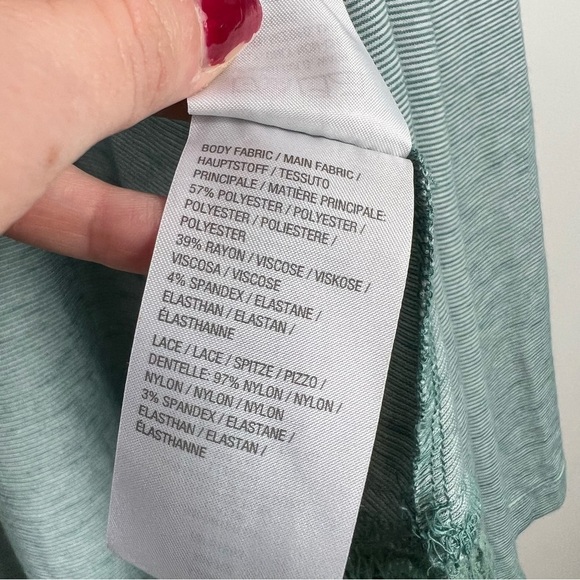 LOGO by Lori Goldstein Cardigan womens medium Open Front Stripe  w/ Lace Godets - Picture 7 of 9